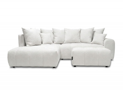 Canapé d'angle L convertible coffre ROXELANE tissu bouclette avec pouf