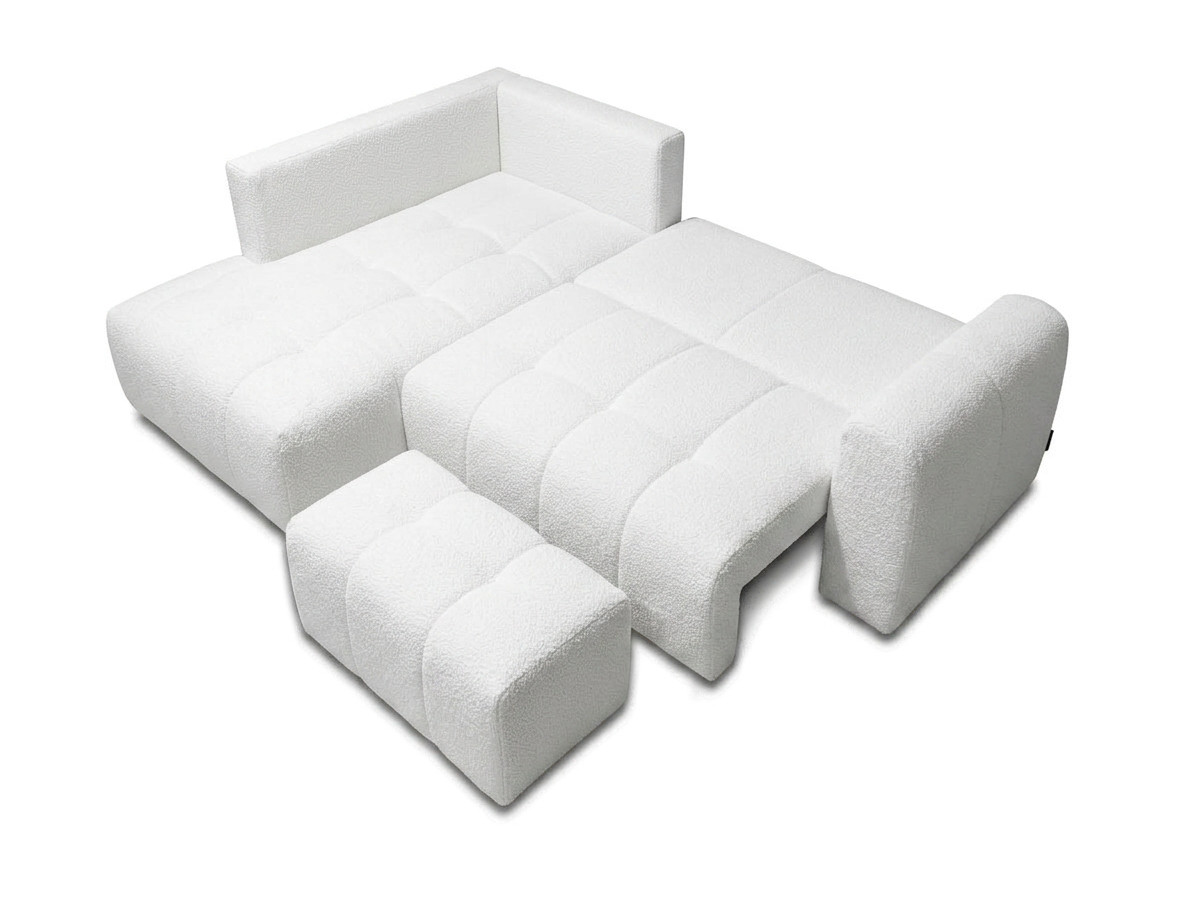 Canapé d'angle L convertible coffre ROXELANE bouclette avec pouf blanc — vue 5