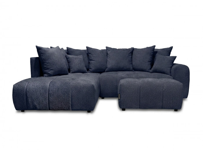 Canapé d'angle L convertible coffre ROXELANE tissu bouclette avec pouf