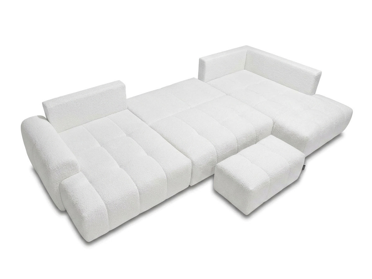 Canapé panoramique convertible ROXELANE bouclette avec pouf blanc — vue 5