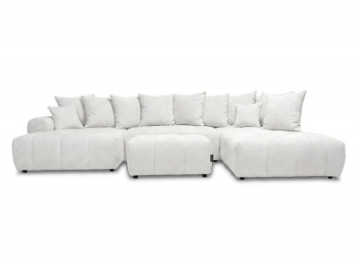 Canapé panoramique convertible ROXELANE tissu bouclette avec pouf