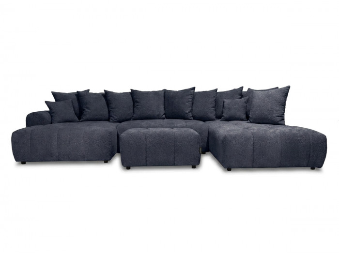 Canapé panoramique convertible ROXELANE tissu bouclette avec pouf