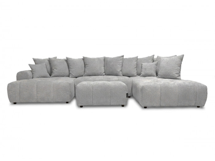 Canapé panoramique convertible ROXELANE tissu bouclette avec pouf