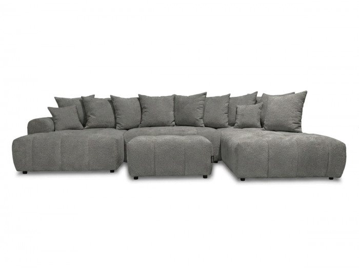 Canapé panoramique convertible ROXELANE tissu bouclette avec pouf