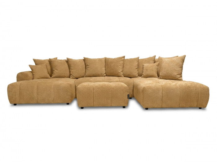Canapé panoramique convertible ROXELANE tissu bouclette avec pouf