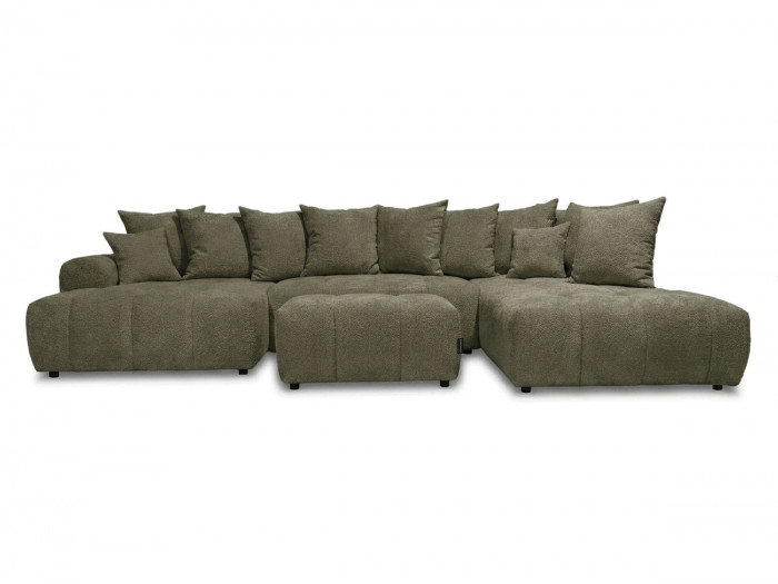 Canapé panoramique convertible ROXELANE tissu bouclette avec pouf