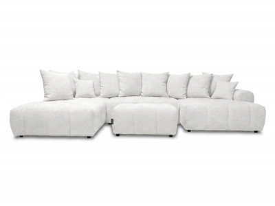Canapé panoramique convertible ROXELANE tissu bouclette avec pouf