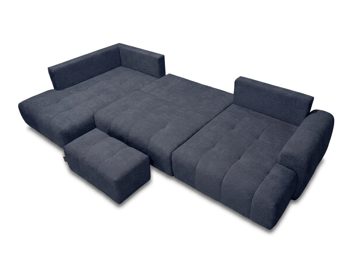 Canapé panoramique convertible ROXELANE bouclette avec pouf bleu foncé — vue 5