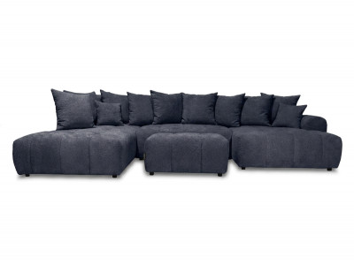 Canapé panoramique convertible ROXELANE tissu bouclette avec pouf