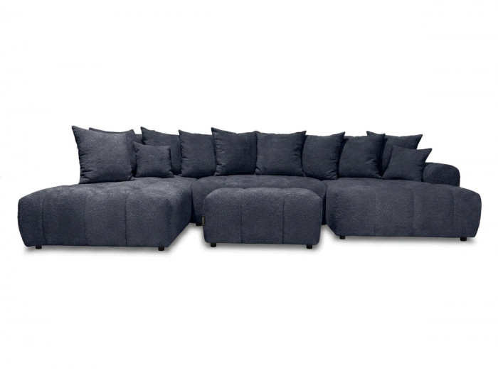Canapé panoramique convertible ROXELANE tissu bouclette avec pouf