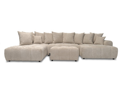 Canapé panoramique convertible ROXELANE tissu bouclette avec pouf