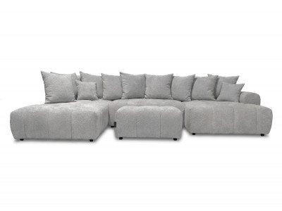 Canapé panoramique convertible ROXELANE tissu bouclette avec pouf