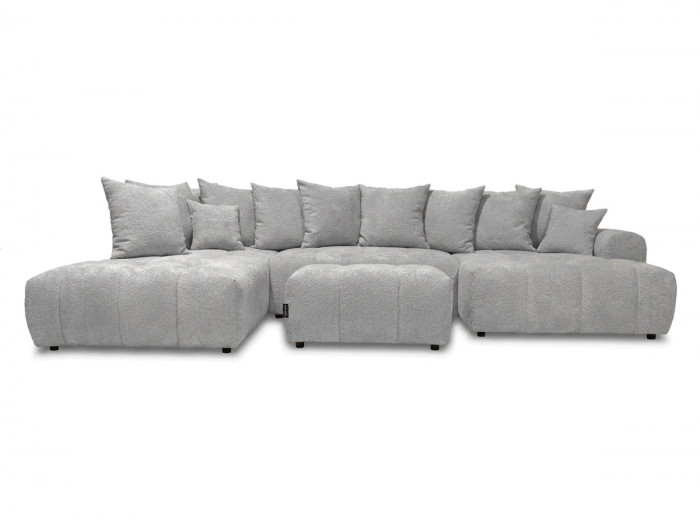 Canapé panoramique convertible ROXELANE tissu bouclette avec pouf