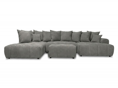 Canapé panoramique convertible ROXELANE tissu bouclette avec pouf