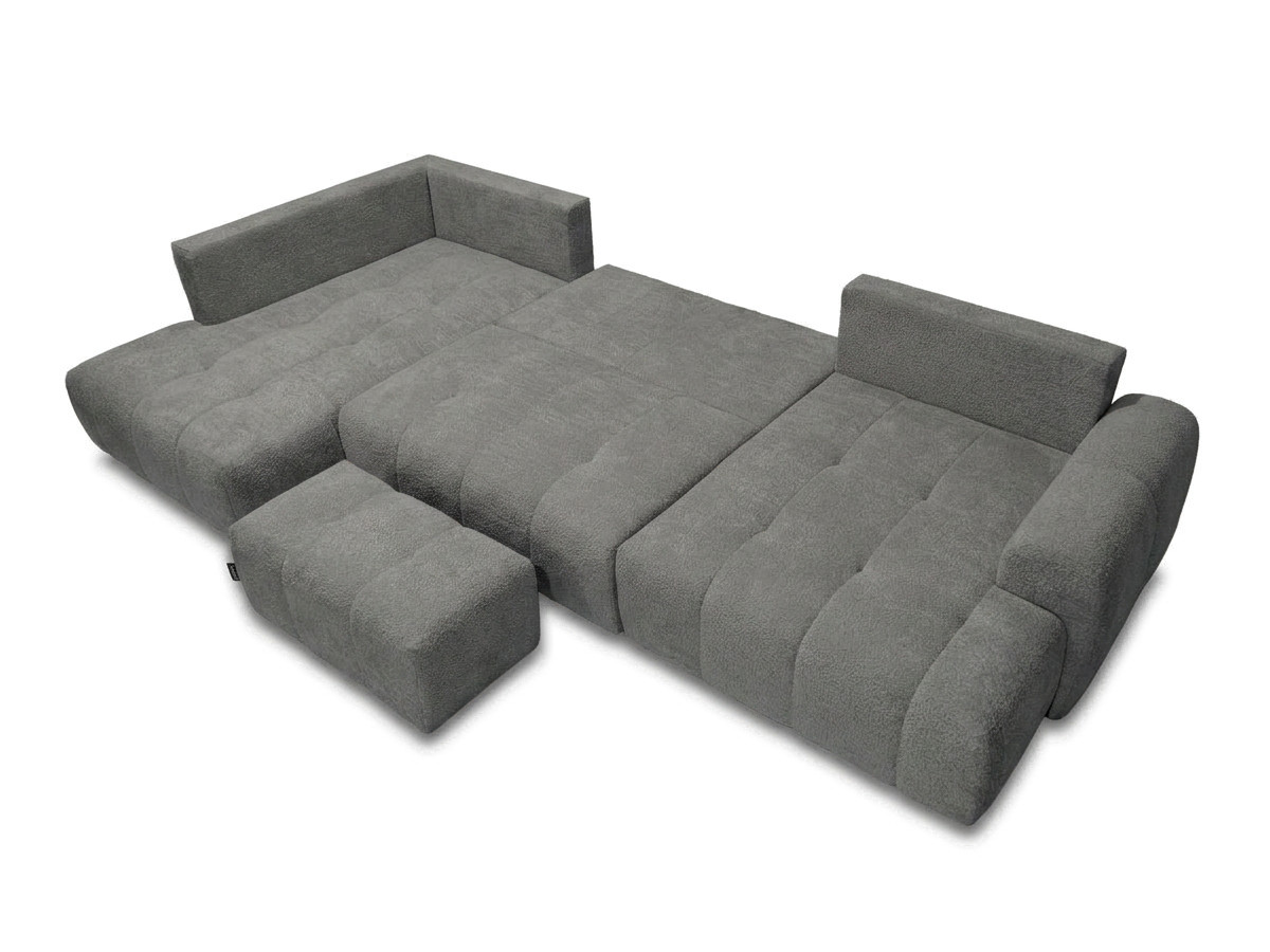 Canapé panoramique convertible ROXELANE bouclette avec pouf gris foncé — vue 5