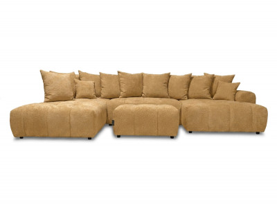 Canapé panoramique convertible ROXELANE tissu bouclette avec pouf