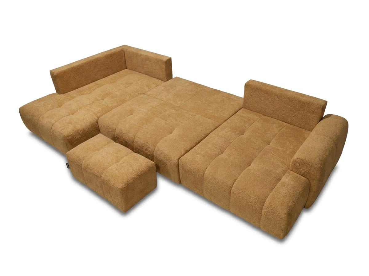 Canapé panoramique convertible ROXELANE bouclette avec pouf jaune — vue 5