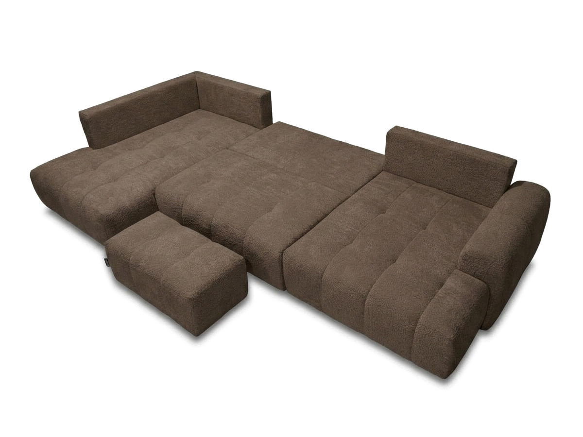 Canapé panoramique convertible ROXELANE bouclette avec pouf marron — vue 5