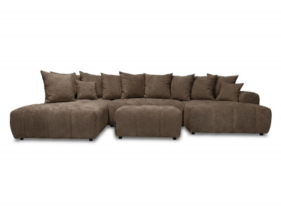 Canapé panoramique convertible ROXELANE tissu bouclette avec pouf