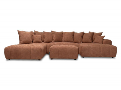 Canapé panoramique convertible ROXELANE tissu bouclette avec pouf