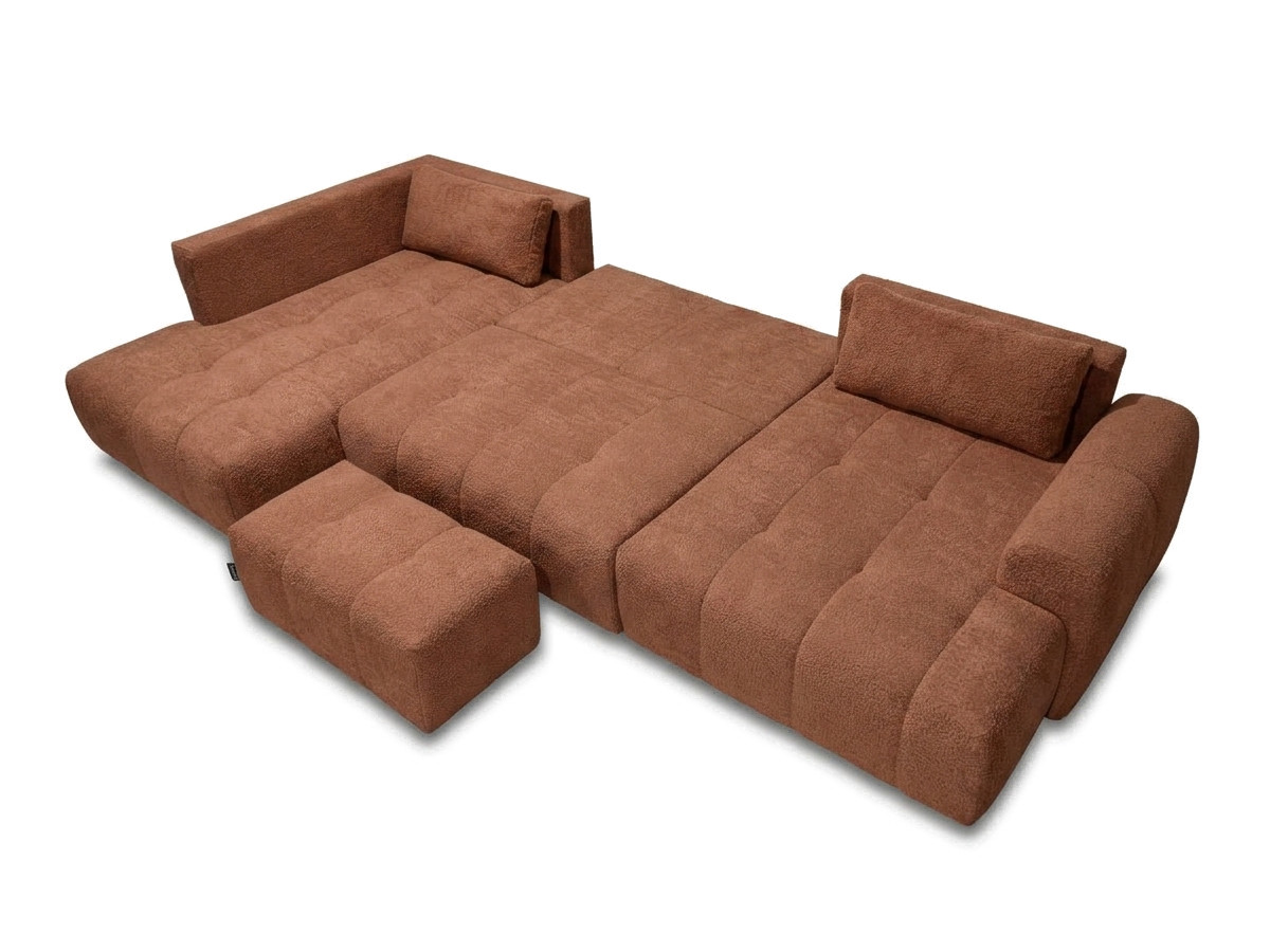 Canapé panoramique convertible ROXELANE bouclette avec pouf orange — vue 5