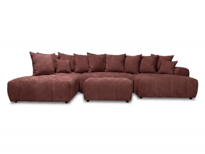 Canapé panoramique convertible ROXELANE tissu bouclette avec pouf