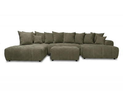 Canapé panoramique convertible ROXELANE tissu bouclette avec pouf