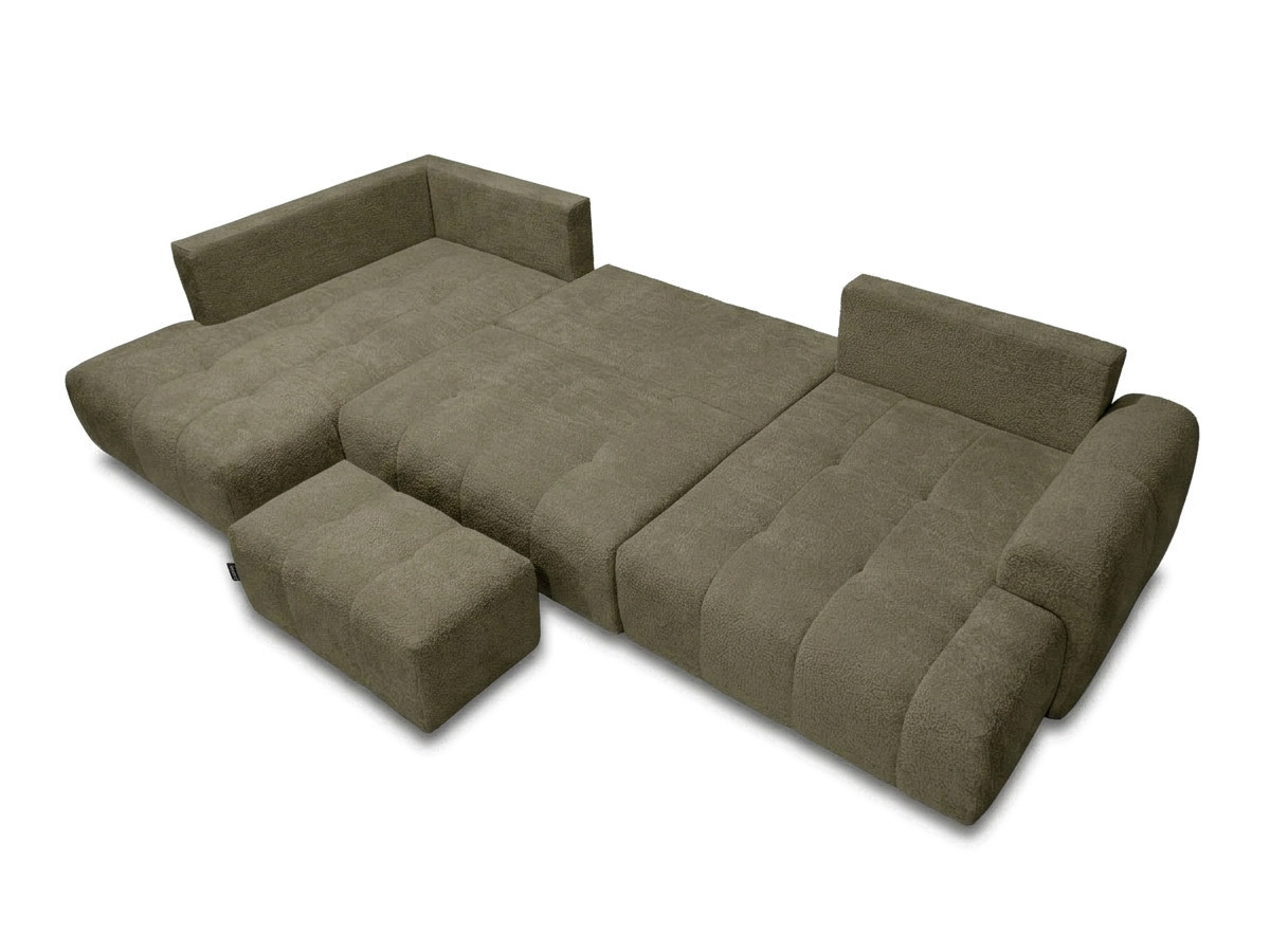 Canapé panoramique convertible ROXELANE bouclette avec pouf vert — vue 5