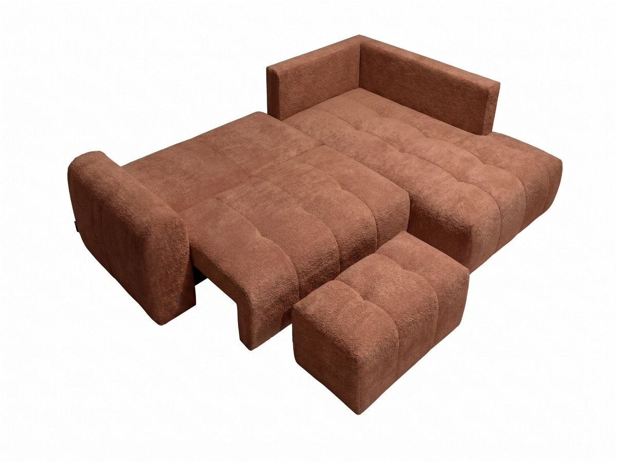 Canapé d'angle L convertible coffre ROXELANE bouclette avec pouf orange — vue 5