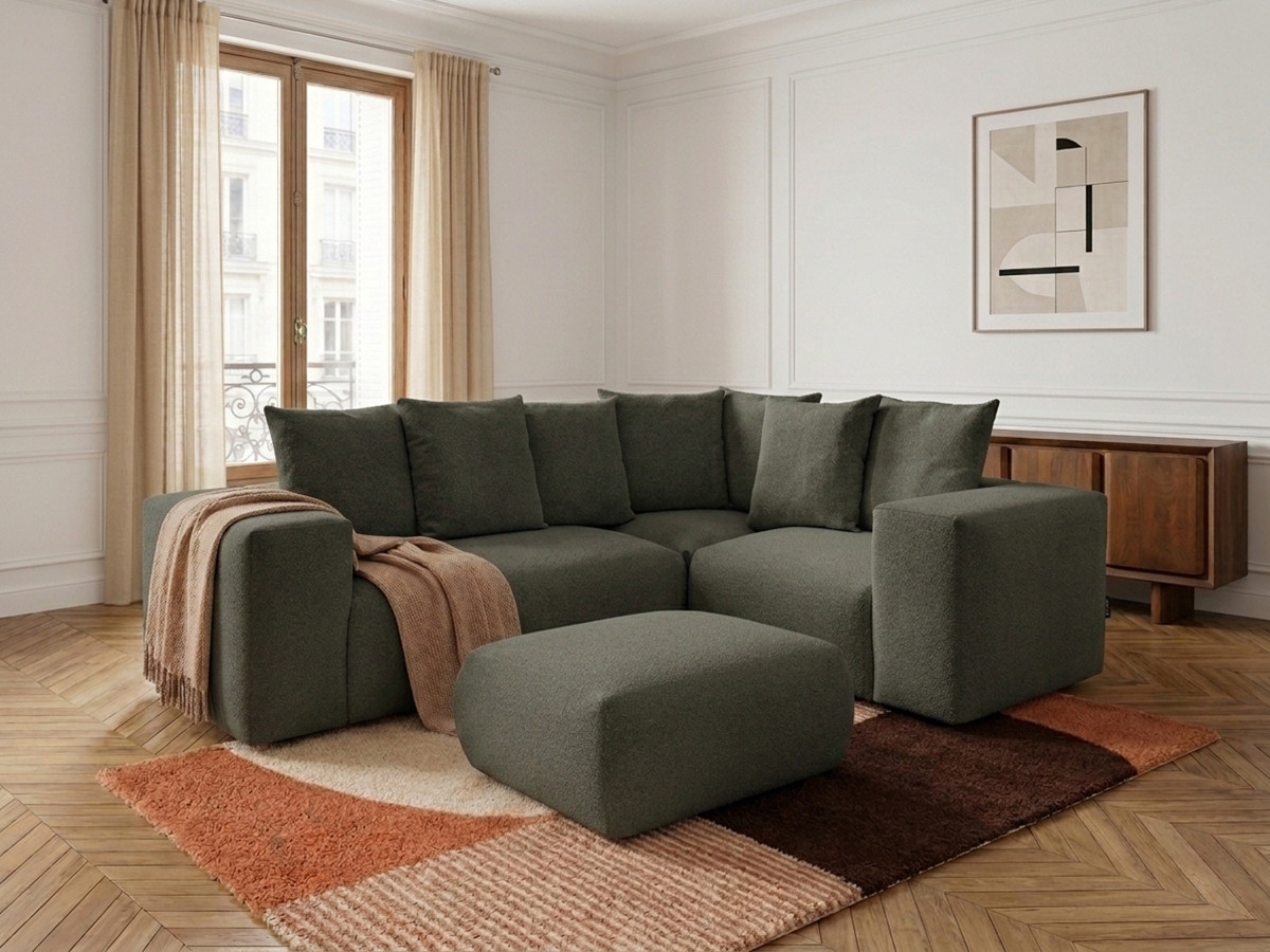 Canapé d'angle modulable VOLTAIRE chiné vert