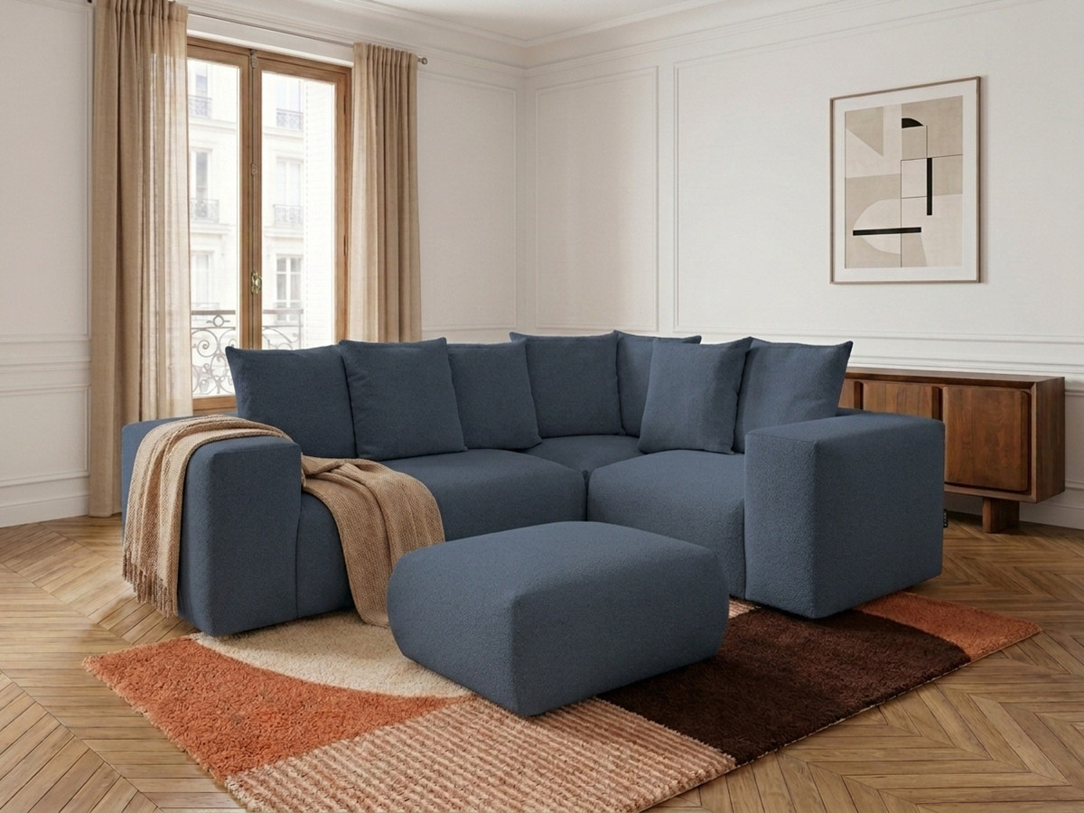 Canapé d'angle modulable VOLTAIRE chiné bleu foncé