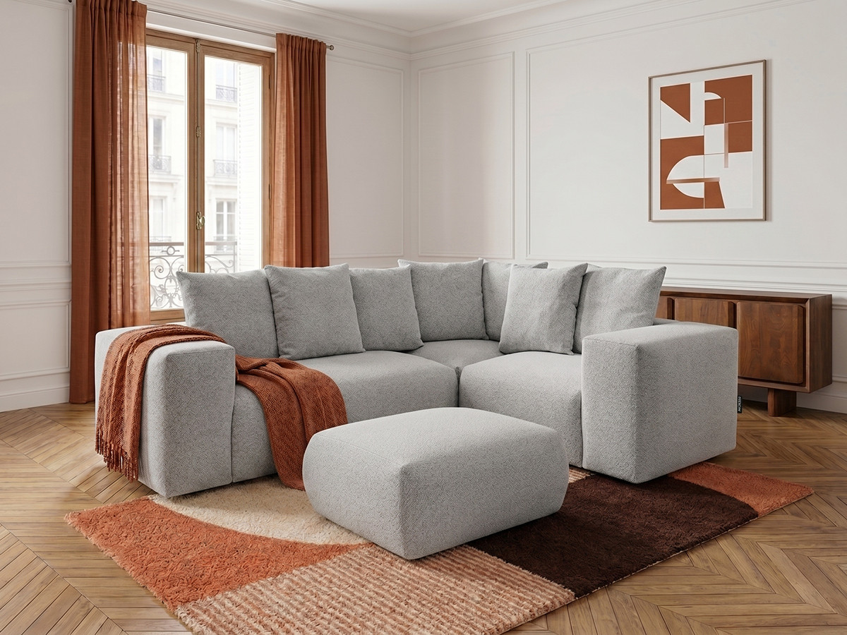 Canapé d'angle modulable VOLTAIRE chiné gris clair
