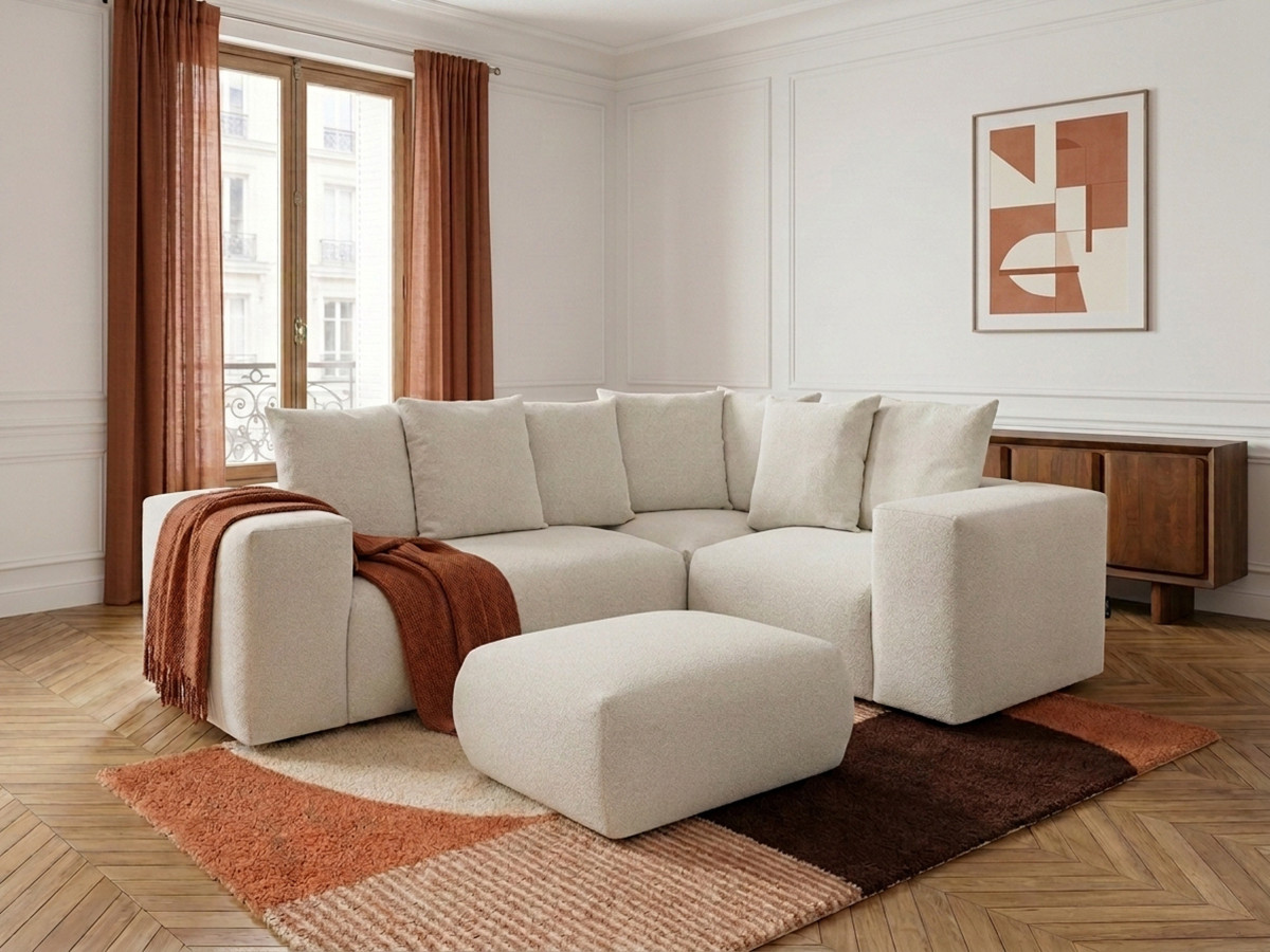 Canapé d'angle modulable VOLTAIRE chiné blanc