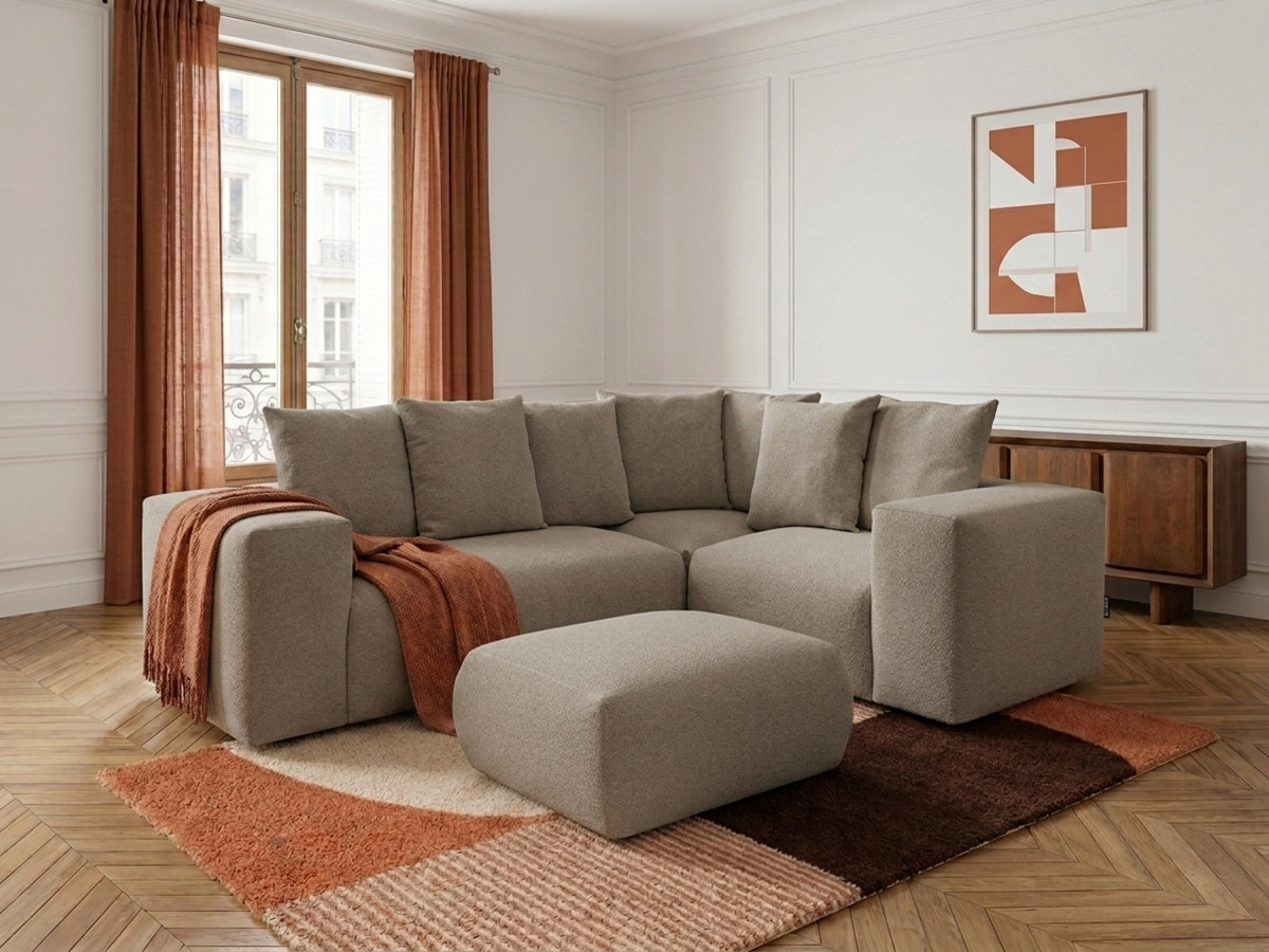 Canapé d'angle modulable VOLTAIRE chiné taupe