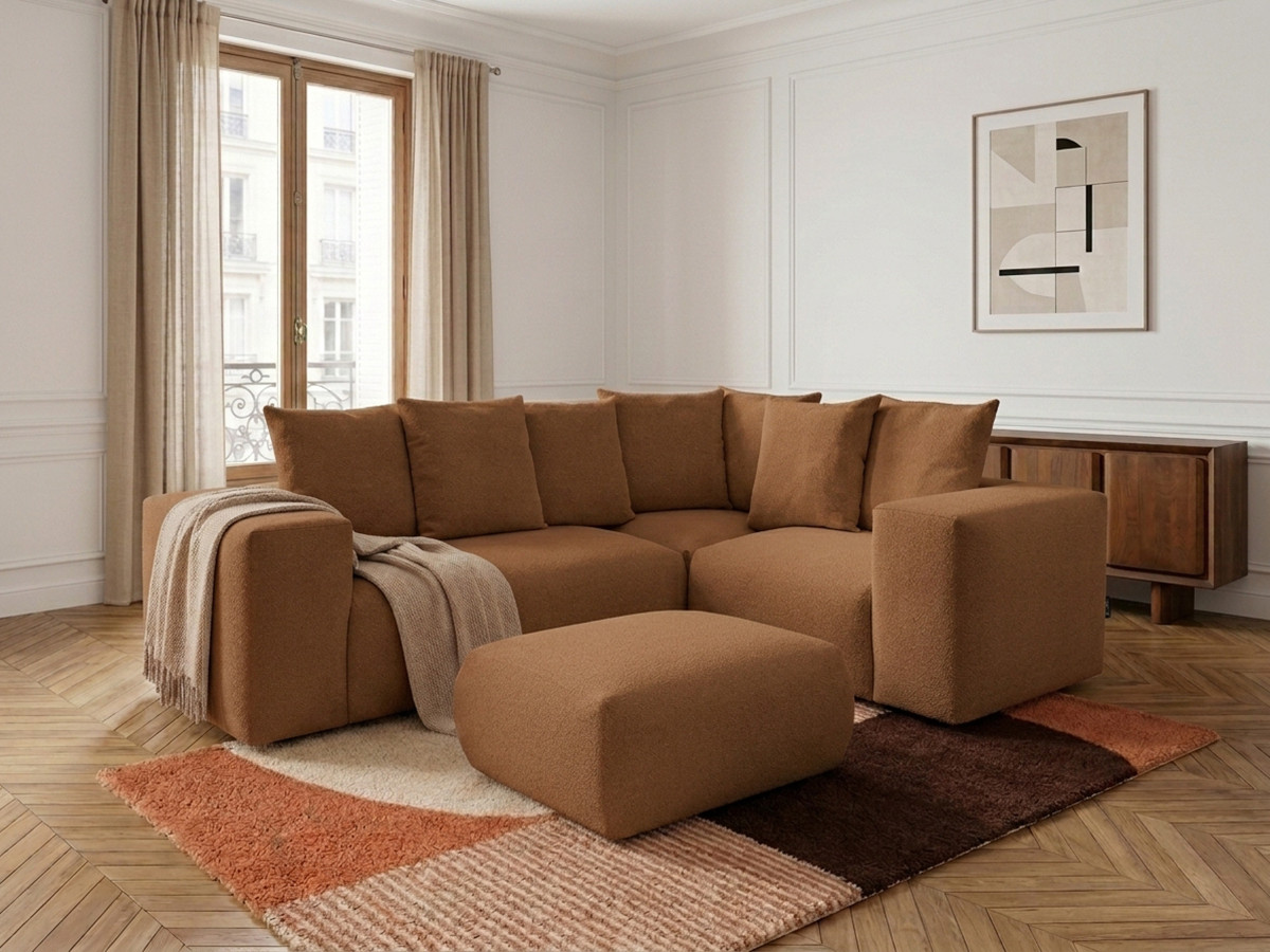 Canapé d'angle modulable VOLTAIRE chiné orange