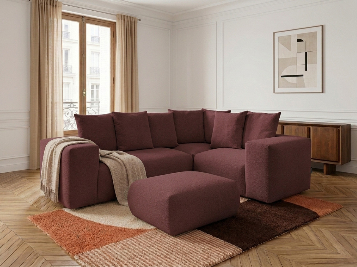 Canapé d'angle modulable VOLTAIRE chiné rouge