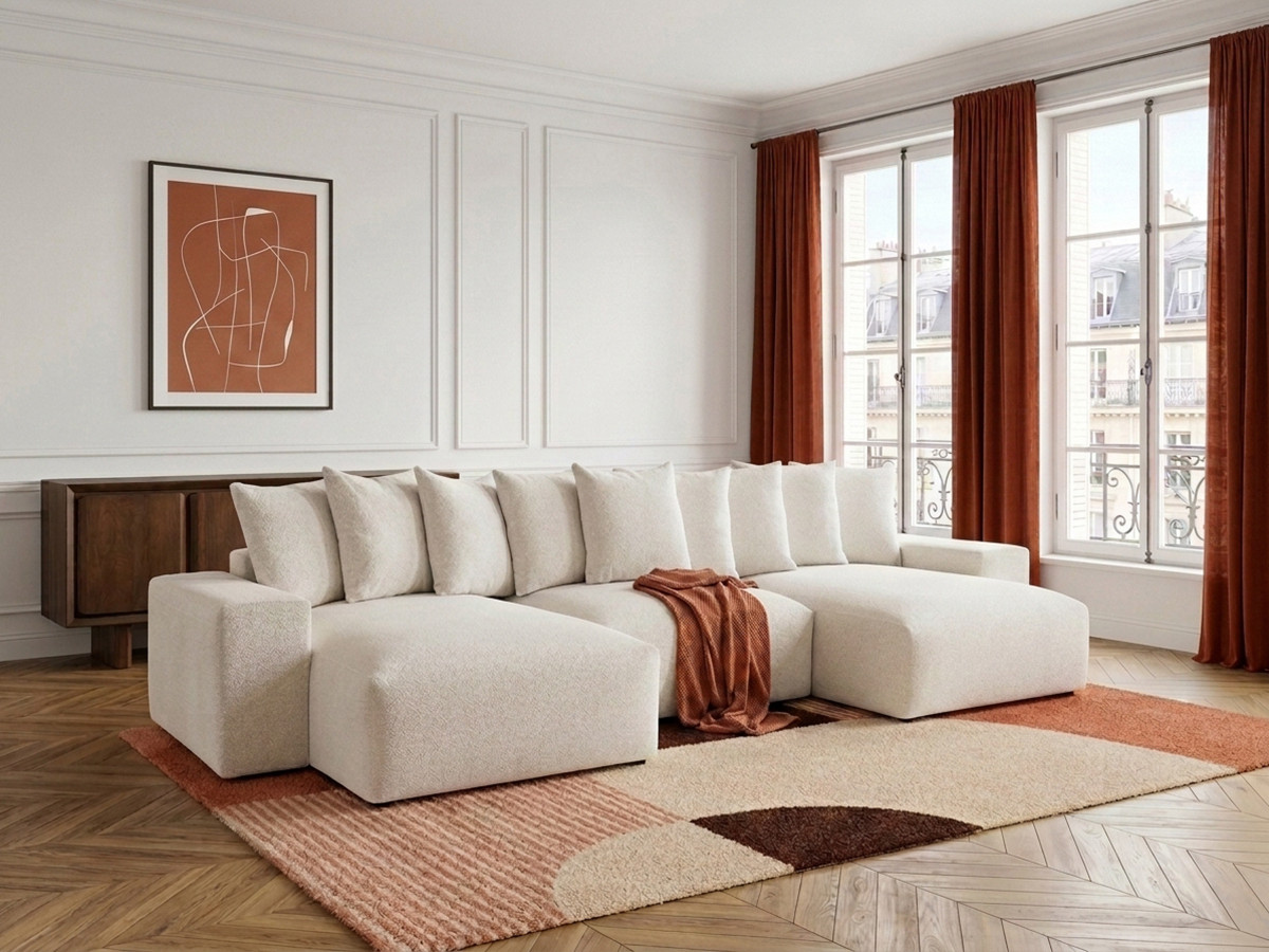 Canapé panoramique convertible coffre VOLTAIRE tissu chiné