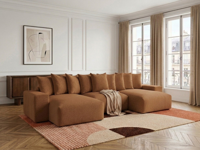 Canapé panoramique convertible coffre VOLTAIRE tissu chiné