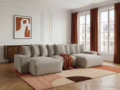 Canapé panoramique convertible coffre VOLTAIRE tissu chiné