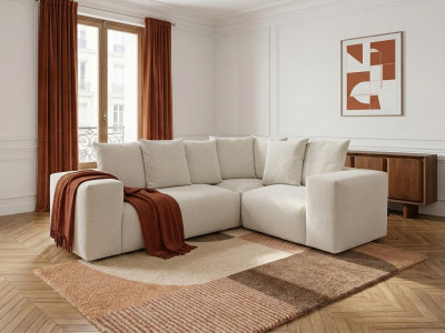 Canapé d'angle fixe modulable VOLTAIRE avec 1 chauffeuse 2 places, 1 angle et 1 chauffeuse 1 place tissu chiné