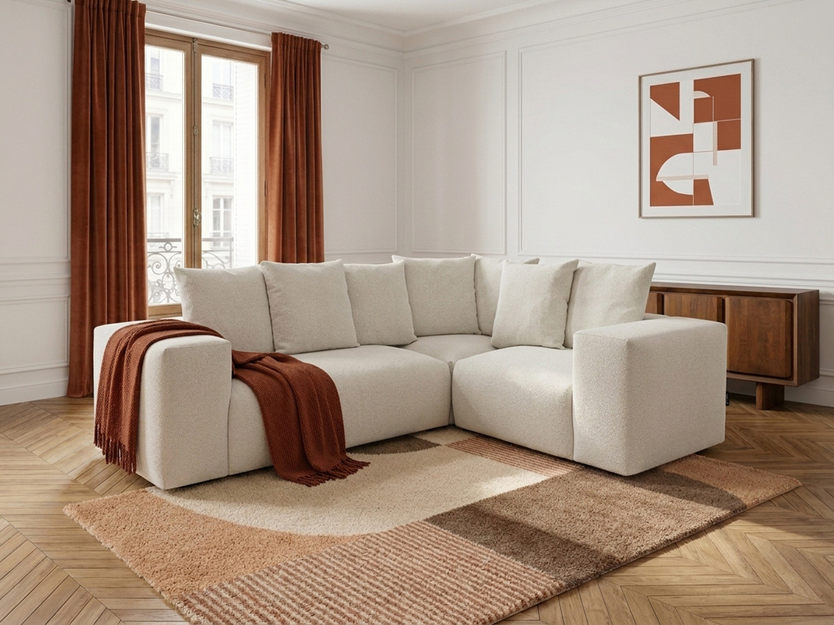 Canapé d'angle modulable VOLTAIRE chiné blanc
