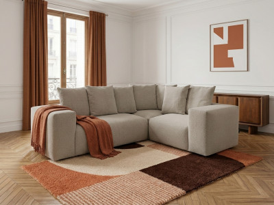 Canapé d'angle fixe modulable VOLTAIRE avec 1 chauffeuse 2 places, 1 angle et 1 chauffeuse 1 place tissu chiné