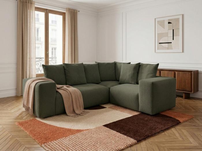 Canapé d'angle fixe modulable VOLTAIRE avec 1 chauffeuse 2 places, 1 angle et 1 chauffeuse 1 place tissu chiné