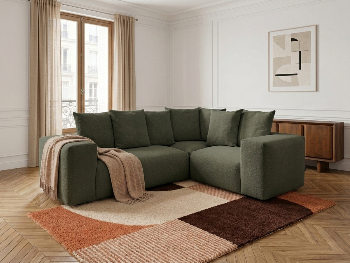 Canapé d'angle modulable VOLTAIRE chiné vert