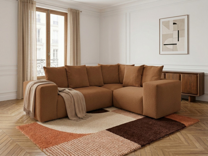 Canapé d'angle fixe modulable VOLTAIRE avec 1 chauffeuse 2 places, 1 angle et 1 chauffeuse 1 place tissu chiné