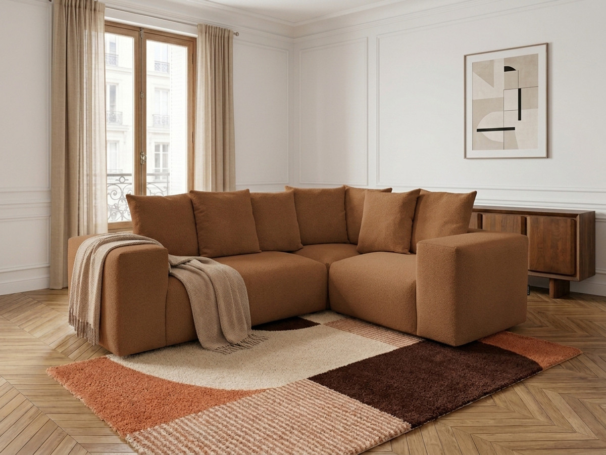Canapé d'angle modulable VOLTAIRE chiné orange