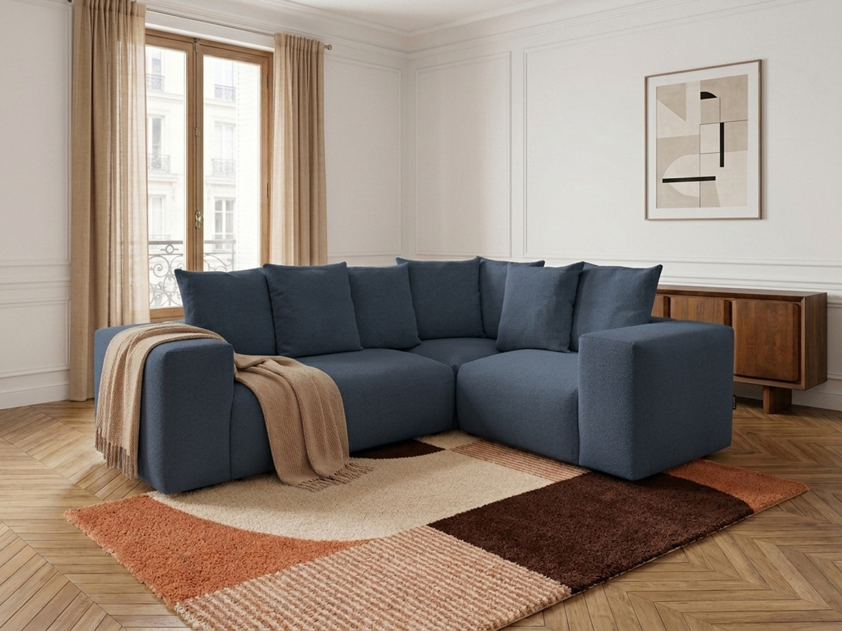 Canapé d'angle modulable VOLTAIRE chiné bleu foncé