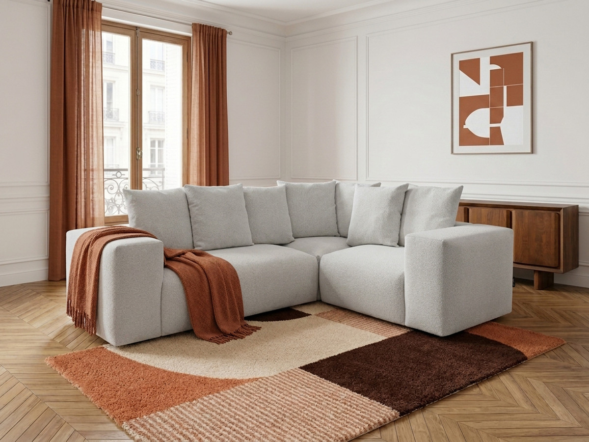 Canapé d'angle modulable VOLTAIRE chiné gris clair