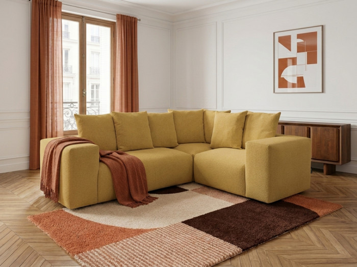 Canapé d'angle fixe modulable VOLTAIRE avec 1 chauffeuse 2 places, 1 angle et 1 chauffeuse 1 place tissu chiné