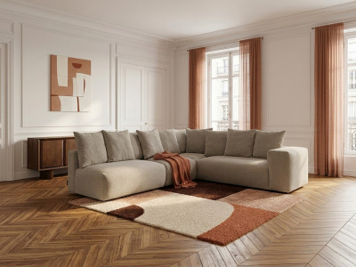 Canapé d'angle fixe modulable VOLTAIRE avec 2 chauffeuses 2 places, 1 angle et 1 chauffeuse 1 place tissu chiné